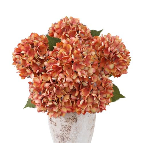 6PCS 21 Inch Lifelike Artificial Silk Hydrangea Flowers, Large Fake Hydrangea Flowers Bouquet with Stems, Full Faux Hydrangea for Home Decor Wedding Table Party Office Decor(Dusty Orange) - color: Dusty Orange