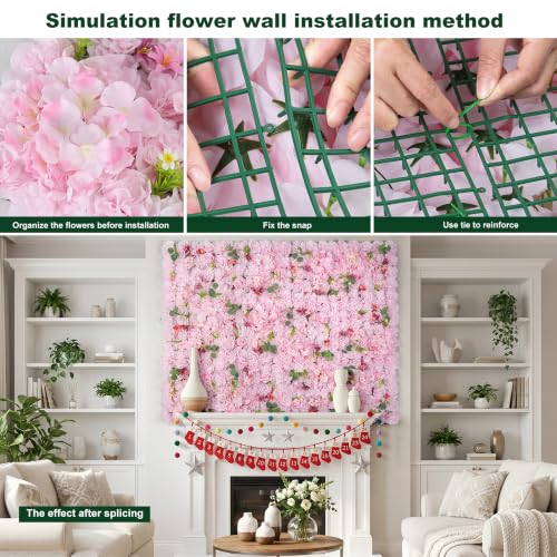Artificial Flower Wall Backdrop 16.5''*16.5'' 12Pcs 3D Silk Floral Peony Wedding Wall Panel Faux Rose Decor for Wedding Home Thanksgiving Day Event Birthday Party Decoration - color: Pink and White, size: 16.5inch