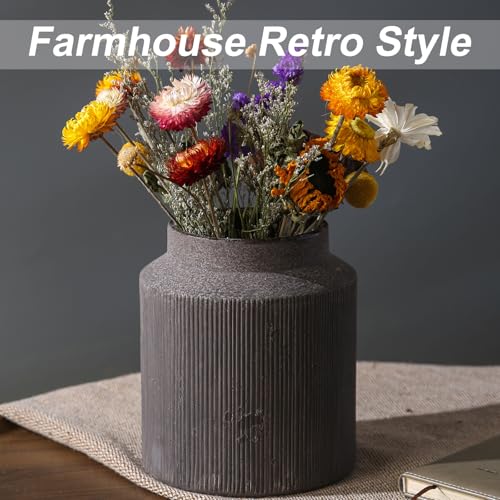 Farmhouse Vase for Home Decor, Vintage Rustic Terracotta Flower Vase Suitable for Home Decor, Living Room, Shelf, Dining Table. 7IN. - color: Brown and Black, size: 6.1 x 7 inches