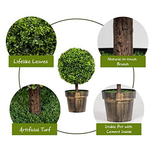 Goplus 22" Tall Artificial Boxwood Topiary Ball Tree, 2 Pack Faux Round Shrubs Bushes Decoration, Fake Potted Plants for Front Porch Indoor Outdoor Home Decor - color: Green