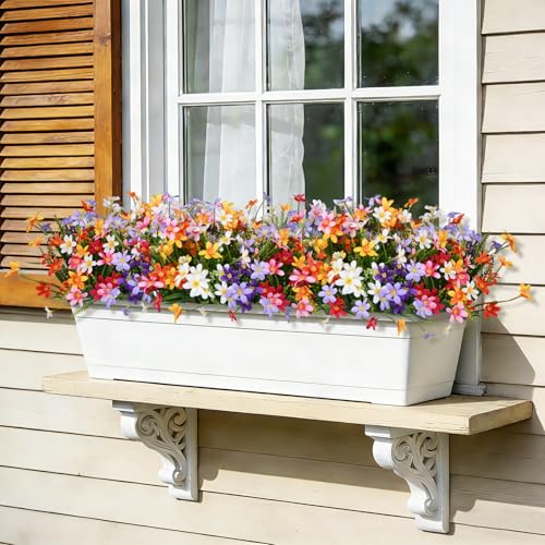 Ammyoo 12 Bundles Artificial Spring Summer Flowers Outdoor Decorations Fake Plants, Realistic Silk Floral Garden Porch Faux Flowers for Outside Planters Decoration(4 Color) - color: Mix No Basket