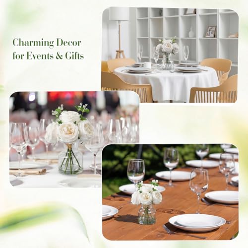 Norme Real to Touch Penoies Artificial Flowers, 6 Pcs Faux Austin Rose in Vase with Big Bloom and Fake Water Real Latex Petals for Wedding Dining Table Centerpiece Home Decor(White) - color: White