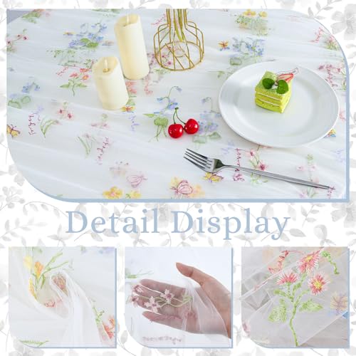 BINBE 6pcs Ivory Florals Table Runner Embroidery Gauze 10FT Daisy Seasonal Tulle Birthday Wedding Holiday Kitchen Dining Table Decor for Home Party - color: Lvory, size: 10ft x 6pack