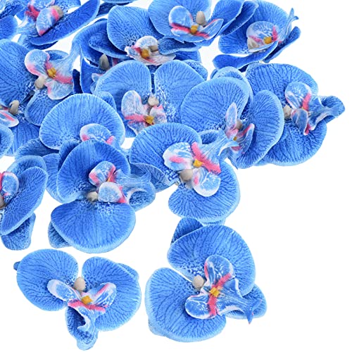 PATIKIL 7cm/2.8" Artificial Orchid Flower Heads, 20 Pack Silk Phalaenopsis Fake Butterfly Orchid Heads for Wedding Floral Bouquet Decor DIY Craft Making, Blue - color: Blue, size: 2.8"