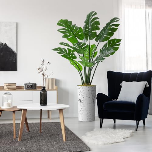 Artificial Tree in Abstract Ink Planter, Fake Monstera Silk Tree for Indoor and Outdoor Home Decoration - 65" Overall Tall (Plant Pot Plus Tree) - style: Monstera Plant
