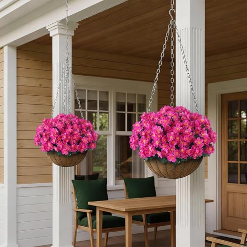 Juxdp 8 Bundles Artificial Camellia, Fake Silk Bouquet Flowers(Rose Red) | Full＆Vibrant, Fade-resistant, UV-resistant＆Waterproof, for Front Door/Garden/Farmhouse/Outdoor/Home/Spring/Summer Decor - color: Rose Red