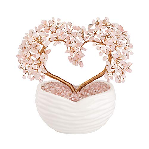 Jovivi Rose Quartz Crystal Heart Money Tree Healing Gemstone Bonsai Tree for Wedding Ceremony Reiki Balancing Energy Meditation Feng Shui Wealth & Good Luck Home Indoor Office Decor 7.87"-8.26" - color: Rose Quartz