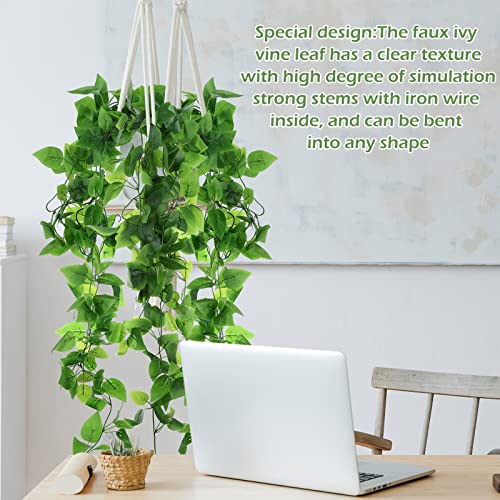 Hoteam 12 Pcs Artificial Hanging Plants 32 Inch Fake Ivy Vines with Fake Leaves Patio Artificial Plants Greenery for Living Room Indoor Outdoor Wall, No Basket (Pothos) - color: Pothos