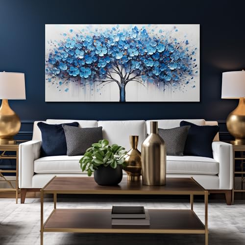Tree Art Wall Decor for Living Room Blue Pictures Wall Decor for Bedroom Home Office Decor Ready to Hang 24 x 48 Inch - color: Blue, size: 48"L x 24"W