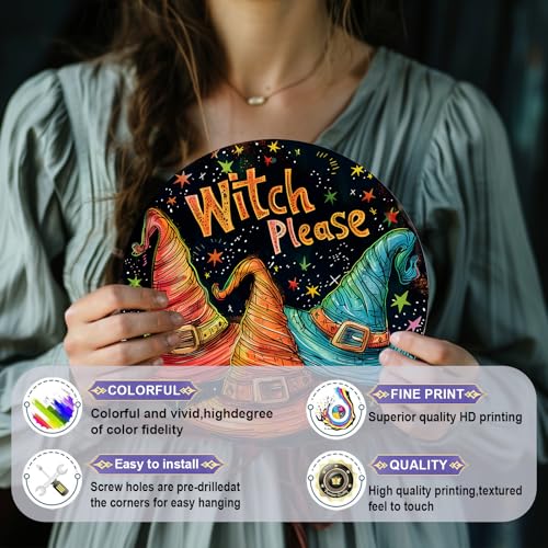 Vintage Witch Round Metal Sign Witch Please Halloween Sign Farmhouse Rustic Wreath Wall Decoration for Indoor Outdoor Home Porch Window Decor 8 Inch - color: Thanksgiving 15, size: 8 inches