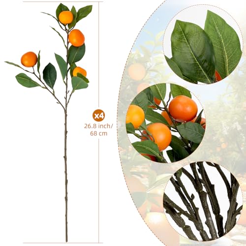 4PCS 26.8Inch Artificial Tangerine Branches Artificial Orange Branch Fake Orange Stem 16 Fruit for Home Wedding Office Party Thanksgiving Hotel Table Centerpiece Indoor Outdoor Decor - color: 26.8inch Orange, size: 2 PCS