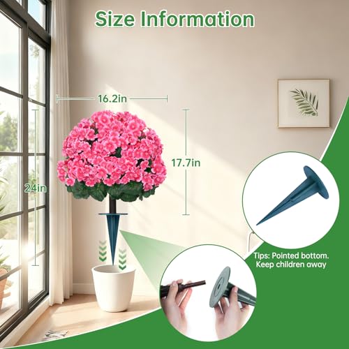 Artificial Begonia Topiary Trees Set of 2, Pink Fake Shrubs Bushes with Ground Spike, Faux Evergreen for Porch Plants, UV Resistant Artificial Flowers for Outdoors Indoor Front Garden - color: Pink Crabapple Blossoms