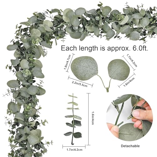 Dolicer 8 Packs 6FT Artificial Eucalyptus Garland, Faux Greenery Garland Hanging Fake Silver Dollar Eucalyptus Leaves Vines for Wedding Backdrop Arch Table Wall Party Home Decor - color: Grey Green, size: 8 Packs