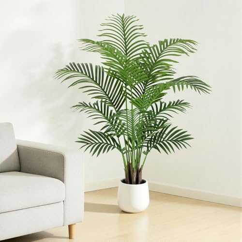 4ft Artificial Palm Tree Tall Faux Palm Tree Indoor Large Fake Plants with 12 Trunks Artificial Plants with White Pot Lifelike Leaves for Home Office Decor Living Rooms Bedrooms - color: Palm Tree 4ft