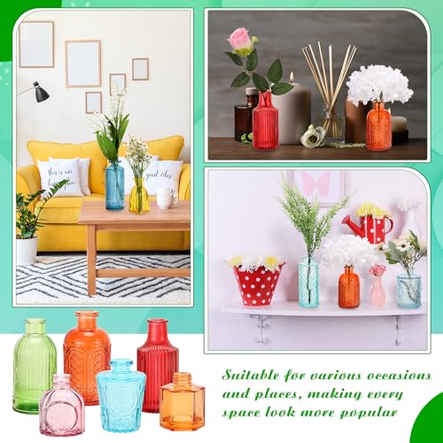 Yaomiao 30 Pcs Vases Bulk Colored Flower Glass Bud Vases Valentine Vintage Colored Glass Bottles Colorful Rustic Embossed for Home Wedding Table Decorations Gifts(Bright Color) - color: Bright Color