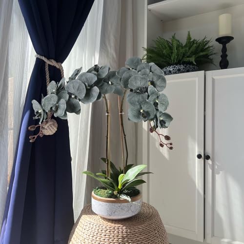 41in Artificial Orchids Fake Orchid 6PCS Velvet Silk Orchids That Look Real Long Stem Artificial Flowers for Tall Vase for Home Party Fall Halloween Décor (Gray) - color: Grey
