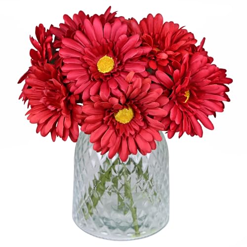 TOPIA Artificial African Daisies Flowers African Daisy Silk Flowers Artificial Gerbera Daisies Pack of 10 (Red) - color: Red, size: 10pcs