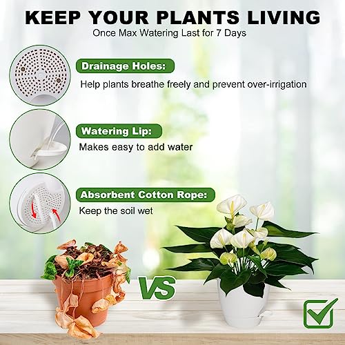 Vanslogreen Plant Pots, 7/6.5/6/5.5/5 Inch Self Watering Planters, Pots for Indoor Plants with Drainage Hole for Succulents, African Violet (Matte White) - color: Matte White-5pack, size: 7/6.5/6/5.5/5 inch