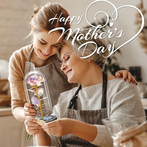 Otlonpe Preserved Artificial Glass Rose Flower Lamp, Forever Women Gifts for Birthday Christmas Valentines Mothers Day, 7.7'' Colorful Rose Gifts for Mom Grandma Daughter Wife Girlfriend, Home Decor - color: Colorful