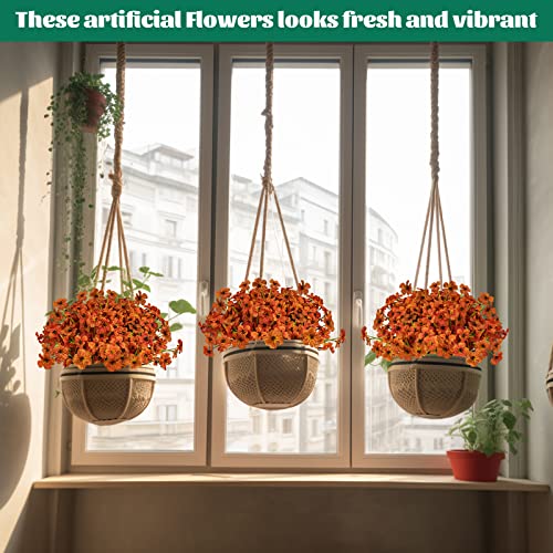 Lnoicy 24 Pcs Artificial Flowers for Outdoor,Plastic Flowers Decoration, UV Resistant Faux Flowers Shrubs, Artificial Plants for Indoor Outside Garden Home Wedding Farmhouse(Orange) - color: Orange, size: 24