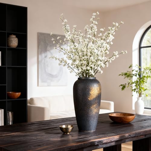 Rustic Ceramic Vase – 13.8" Large Black Ceramic Vase for Home Decor, Modern Terracotta Floor Vase for Living Room, Entryway, Kitchen, Black Vases for Centerpieces, Housewarming Gifts - color: Black and Brown, size: 13.8in