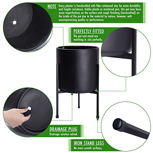 D'vine Dev Modern Black Plants Pot Cylinder Planter with Heavy Duty Stand, Medium 10 Inch Pot, 16.3 Inch with Stand Height, 96-T-B-2 - color: Black, size: Medium 10 Inch