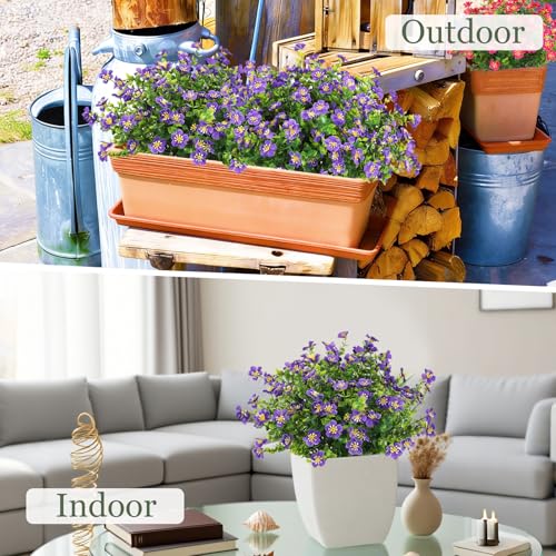 SJL Artificial Flowers for Outdoors, 12pcs Realistic Silk Fake Flowers with Greenery, UV Resistant Faux Plant for Home Wedding Centerpieces Indoor Outdoor Patio Decoration(Purple) - color: Bundle Purple-flower