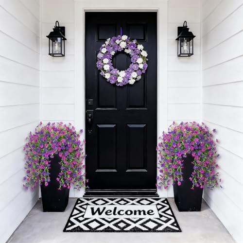 Ammyoo 2Pcs Fake Hanging Flowers for Outdoor Decoration Artificial Hanging Flowers Realistic Daisy Plants UV Resistant, Faux Silk Flower for Porch Patio Window Sill Outside Decor(Purple Deep Purple) - color: Purple Deep Purple