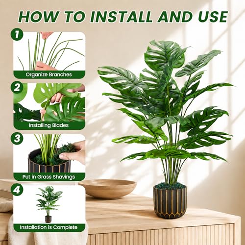 Der Rose 28'' Fake Plants Tall Artificial Monstera Faux Plants Indoor Outdoor Tree for Living Room Home House Decor - size: 28"-Monstera