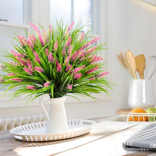 Sggvecsy 24 Bundles Artificial Plants Outdoor Faux Lavender Flowers Fake Monkey Grass UV Resistant Plastic Greenery Plants for Garden Home Porch Window Patio Hanging Planter Indoor Decor(Pink) - color: Pink, size: 24pcs