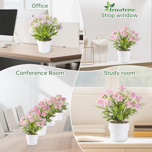 2-Piece Artificial Table Plant ， Lifelike Indoor Plants for Home, Office, Bedroom, Bathroom Decor ，Rustic Farmhouse Style mini Potted plantsry - color: Pink + Purple