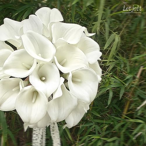 Letjolt White Calla Lily Artificial Flowers 20 Pieces Bouquet | Wedding Bouquet, Bride Shower Gift, Home Decoration, Faux Calla Lilies - color: White
