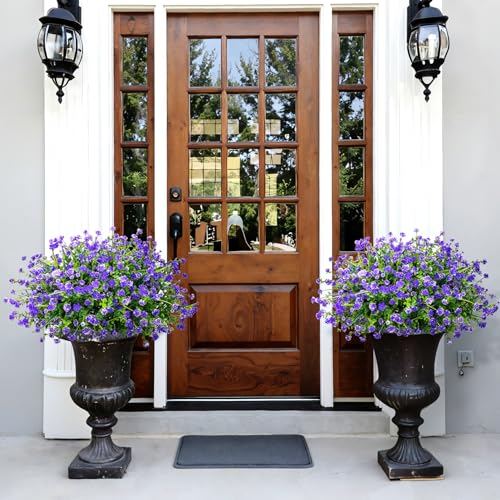 20 Bundles Artificial Flowers for Outdoors Fake Plastic Flowers UV Resistant Realistic Faux Plants Shrubs for Spring Summer Garden Porch Yard Patio Planter Window Box Home Decor, Purple - color: Purple