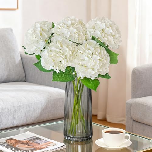 6 Pcs Real Touch White Hydrangea Artificial Flowers with Stems, Fake Silk Flowers for Outdoors, Artificial Flowers for Home Decor Wedding Bouquets Centerpieces Vase - color: White, size: 6 Pcs