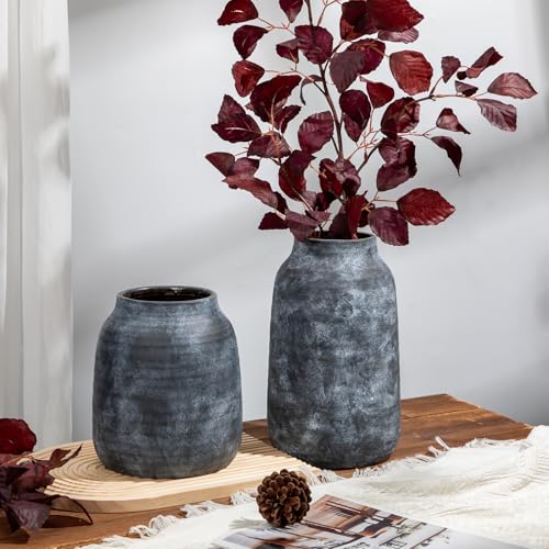 Briful Ceramic Flowers Vase Home Decor, Kitchen Dining Farmhouse Table Vases, Rustic Vintage Living Room Bathroom Bedroom Decorations for Office Coffee Desk Fireplace Shelf Mantel (8.3” Tall) - color: Lightslategray, size: 8.3 Inch