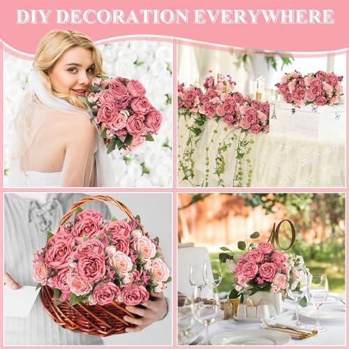8 Bundles Artificial Peonies Flowers Boho Faux Flowers Arrangements Artificial Centerpiece Spring Bouquet Floral Wedding Decoration for Vase(Dark Pink) - color: Dark Pink