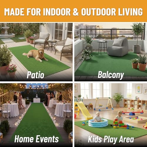 Sweethome Meadowland Collection Indoor and Outdoor Green Artificial Grass Turf Runner Rug 2'7" X 8'0" Green Artificial Grass/Pet mat with Rubber Backed - color: Green Turf, size: 2'7" x 8' (Rectangular)