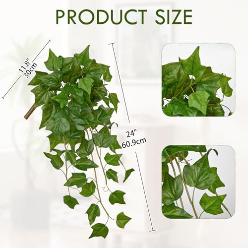 24" Artificial Hanging Plant Ivy Vine Green Plants Decorative Artificial Plants Fake Hanging Plants for Window Wall Decorations - color: Ivy, size: 24-inch