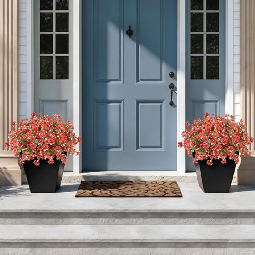 GLIDLION 12 Bundles Artificial Morning Glory & Eucalyptus for Outdoor, Realistic Fake Silk Flower UV Resistant Faux Plant for Front Door Patio Garden Farmhouse Decor (Red) - color: Red