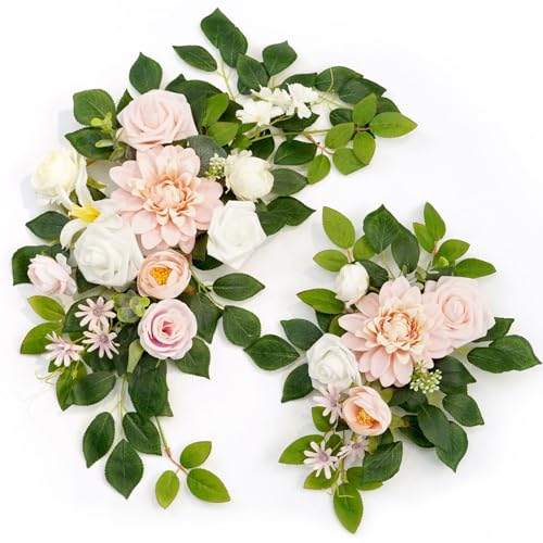 Wedding Decor (Pack of 2) Welcome Sign Flower Backdrop Garland for Ceremony Reception Wall Easel Home Decoration Entryway Faux Outdoor Board Head Table Decor (Blush) - color: Blush