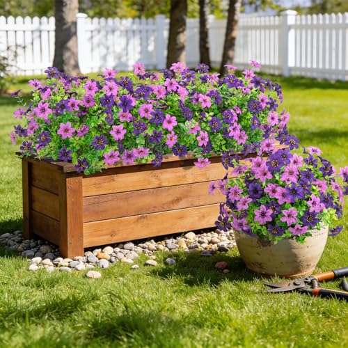 20 Bundles Artificial Flowers for Outdoors, Fake Silk Flowers UV Resistant Faux Realistic Plastic Plants for Spring Summer Porch Patio Garden Planter Window Box Home Decor, Double Purple - color: Double Purple