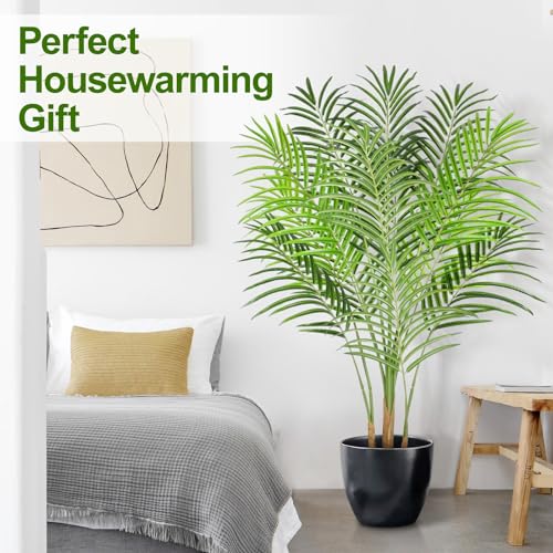 4ft Artificial Palm Tree Indoor Plant Tall Fake Tropical Paradise Palm Tree in Pot with Real Bark Design Faux Areca Palm Tree for Home Office Living Room Bedroom Farmhouse Modern Decor 1pcs - size: 4ft