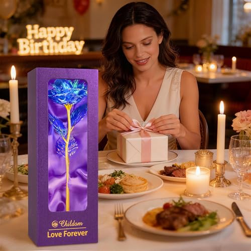 Childom Mothers Day Rose Gifts for Mom,Birthday Gifts for Women,Mothers Day Flowers Gifts for Mom from Daughter Son,Blue Artificial Flower Gift with Love Stand for Wife,Grandma,Daughter,Anniversary - color: Colorful Blue With Love Stand