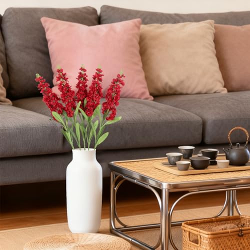 Red Delphinium Artificial Flowers 5PCS Silk Flowers with Stems Snapdragon Long Stem for Tall Vase Home Wedding Centerpieces Decor (Red) - color: Red