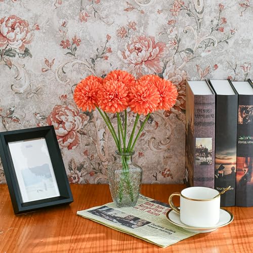Mandy's 12pcs Artificial Coral Chrysanthemum | 11.8 inch Artificial Mums Flowers for Home Table Centerpiece Summer Decor Silk Flowers for Porch Patio and Wedding - color: Coral