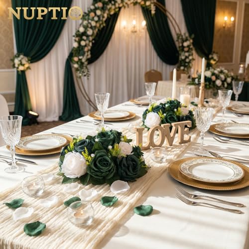 NUPTIO Green Flower Ball Centerpieces: Artificial Rose Arrangements for Wedding Party Tables Decorations - 2 Pcs Fake Silk Floral Kissing Balls for Home St Patrick's Day Christmas Event Dining - color: Forest Green & Hunter Green & Ivory, size: 2 Pcs