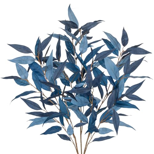 DILATATA 32 inch Blue Artificial Eucalyptus Spray Fall Eucalyptus Leaves Autumn Leaf Branches Faux Fall Stems for Home Floral Arrangement Autumn Festival Thanksgiving Decor - color: Navy Blue