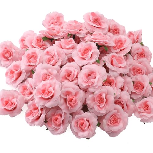 100 Pcs Mini Pink Roses Artificial Flowers Bulk, 1.9" Small Silk Fake Roses Flower Heads for Decoration, Wedding Centerpieces Bridal Shower Party Home Decor,DIY Crafts (Pink) - color: Pink