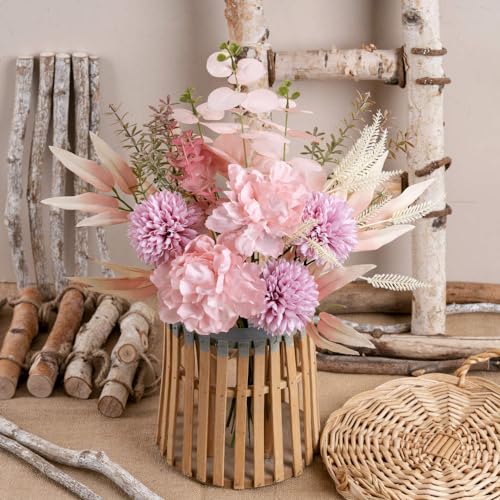 KIRIFLY Artificial Fake Flowers Plants Silk Flower Arrangements Wedding Bouquets Decorations Plastic Floral Table Centerpieces for Home Kitchen Garden Party Décor (Pink Purple) - color: Pink Purple