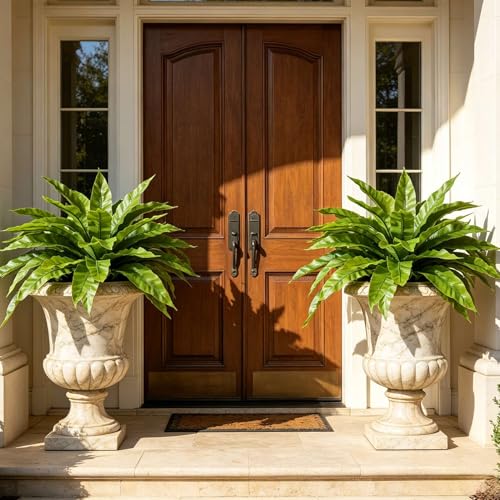 4 Pack Artificial Ferns Plants for Outdoors, UV Resistant, 23'' Outdoor Faux Bird Nest Fern with 72 Large Leaves, Realistic Fake Plant for Front Porch Pots Patio Hanging Planter Home